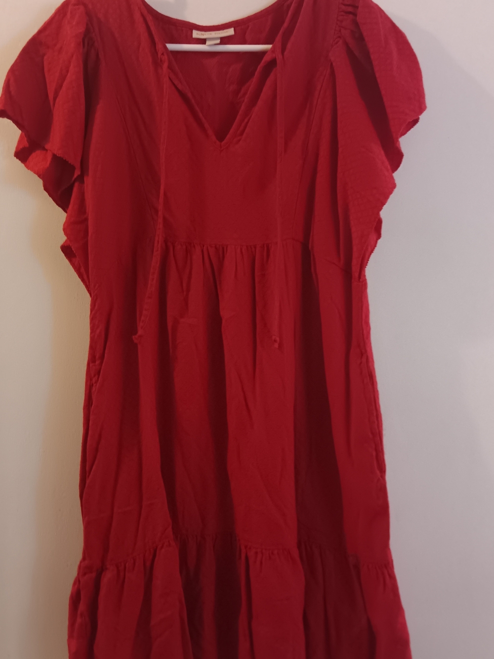Red V-Neck Flutter Sleeve Women's Top